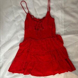 Red Tiered Flowy Casual Mini Dress